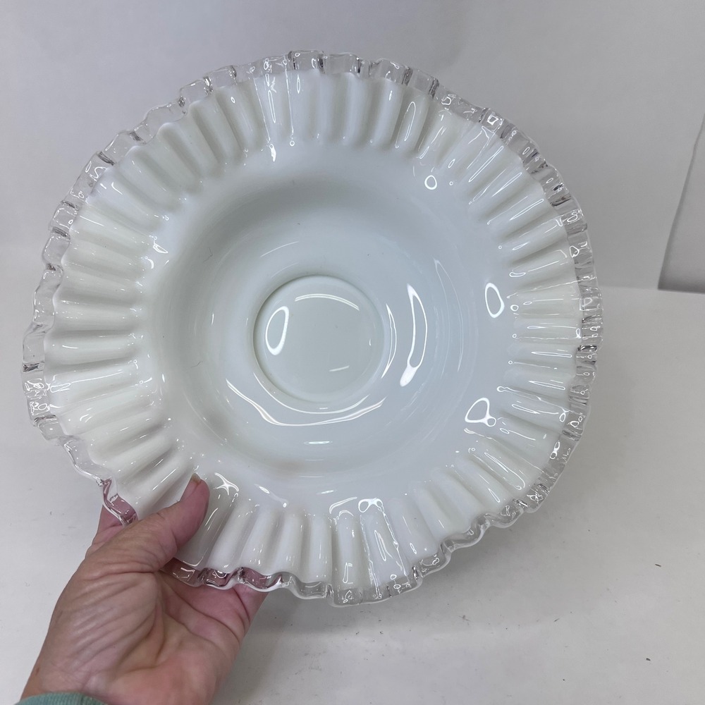 Fenton Silver Crest Milk Glass Ruffled 11 Inch Serving Bowl Vintage White